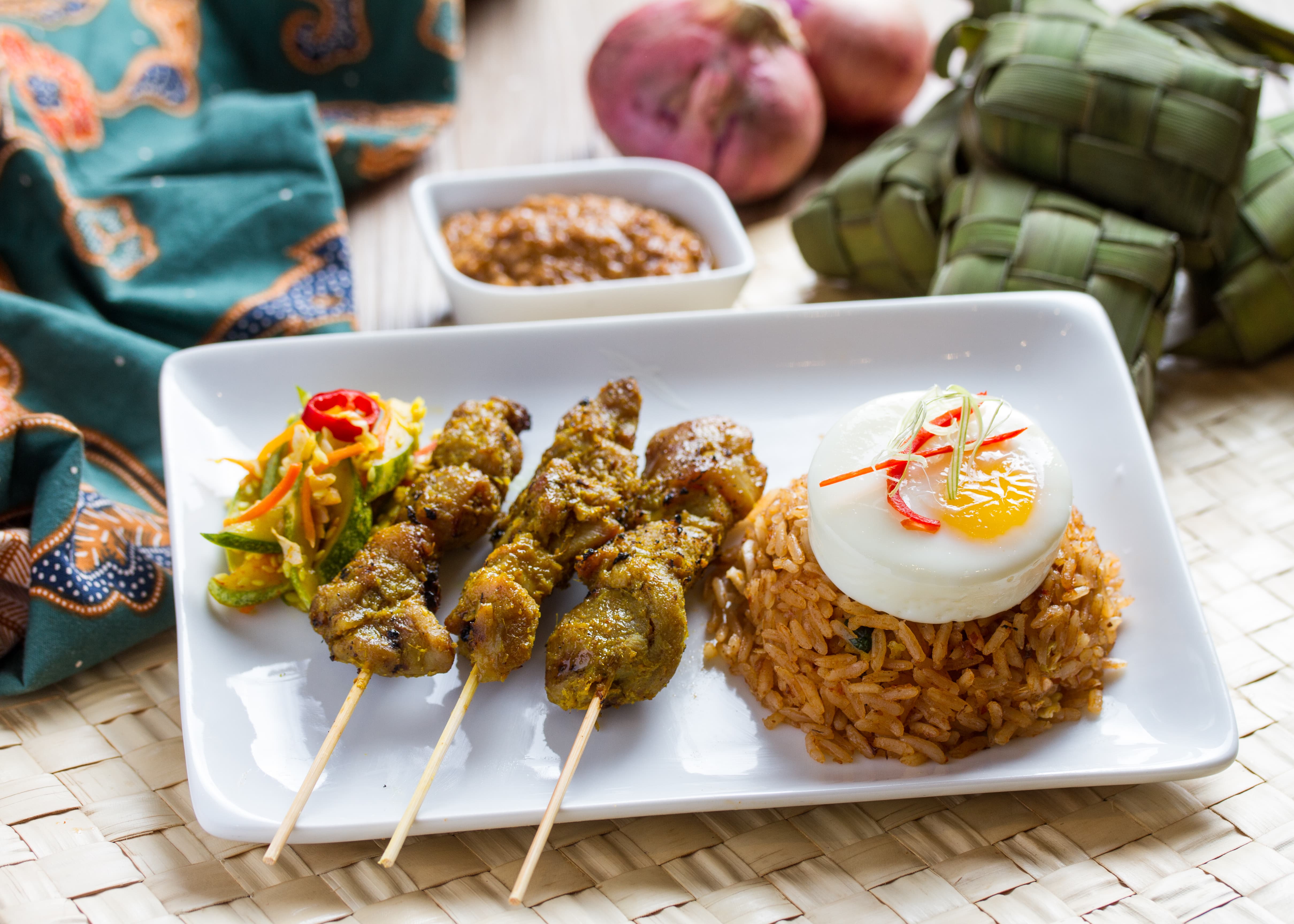 Nasi Goreng with Chicken Satay and Egg