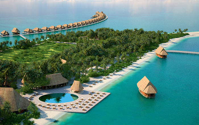 Pullman Maamutaa offers five-star services and facilities including 80 overwater bungalows and 40 beach bungalows.