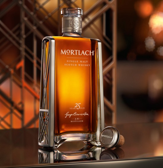 Mortlach 25 year-old, embellished with metal designs. Photo by Mortlach.