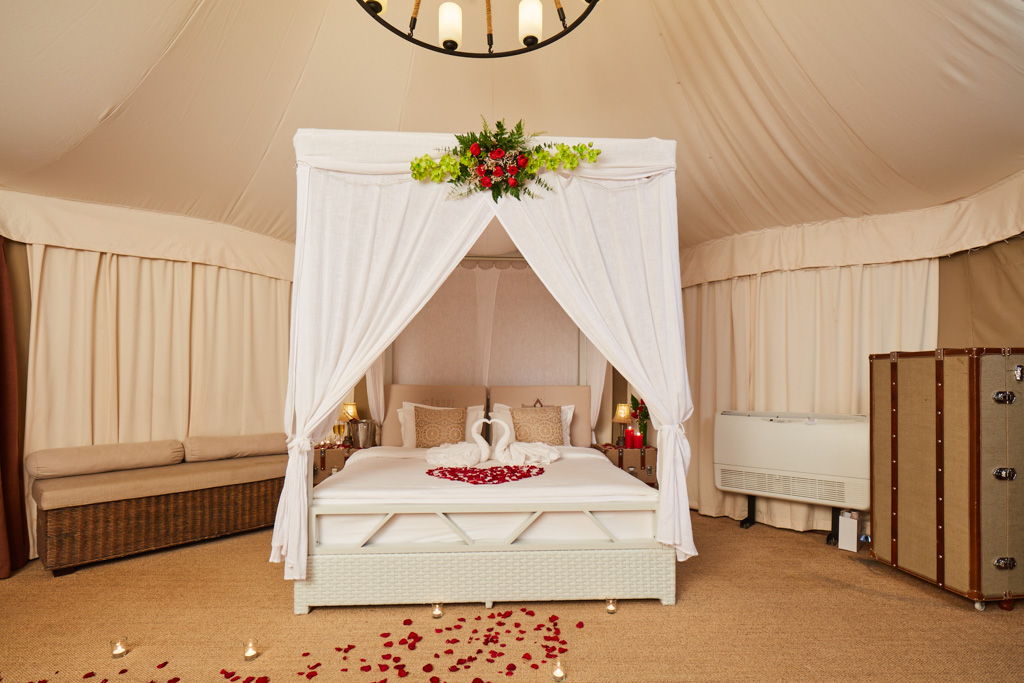 A honeymooner's setup in one of the tent suite. Photo courtesy of Treasure Bay Bintan. 