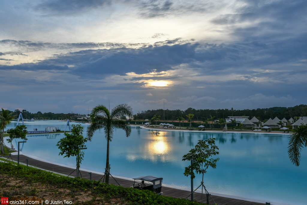 Sun sets over the Crystal Lagoon, Treasure Bay Bintan. 